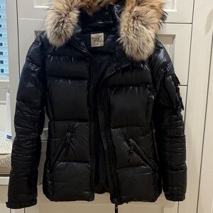 SAM. Women's Black Puffer Jacket with Fur Collar